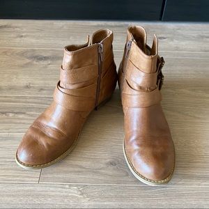 Light Brown Ankle Boots With Strap Detail